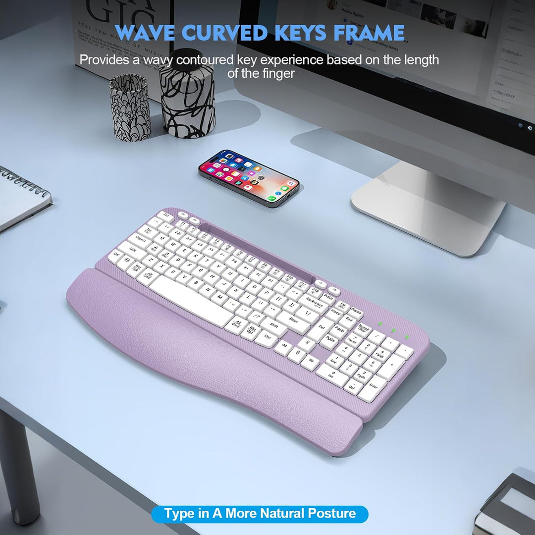 Teclado inalámbrico ergonómico con reposamuñecas acolchado, teclas...