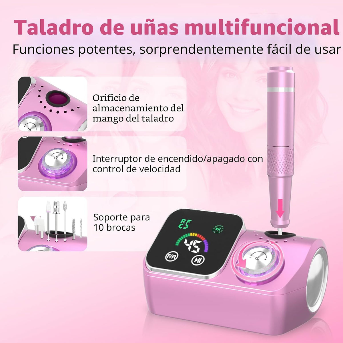 PYVOLA Taladro de uñas eléctrico profesional E-File Machine - Kit d...