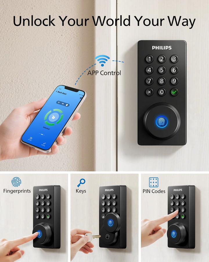 Cerradura de puerta Wi-Fi Philips, cerradura inteligente WiFi de en...
