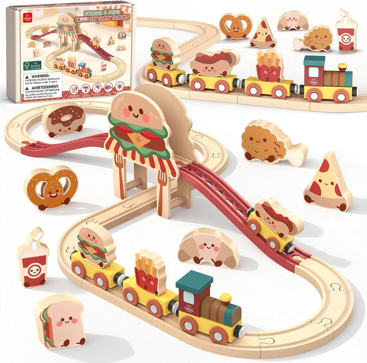Lehoo Castle Juego de tren de madera - Juego de tren de hamburguesa...