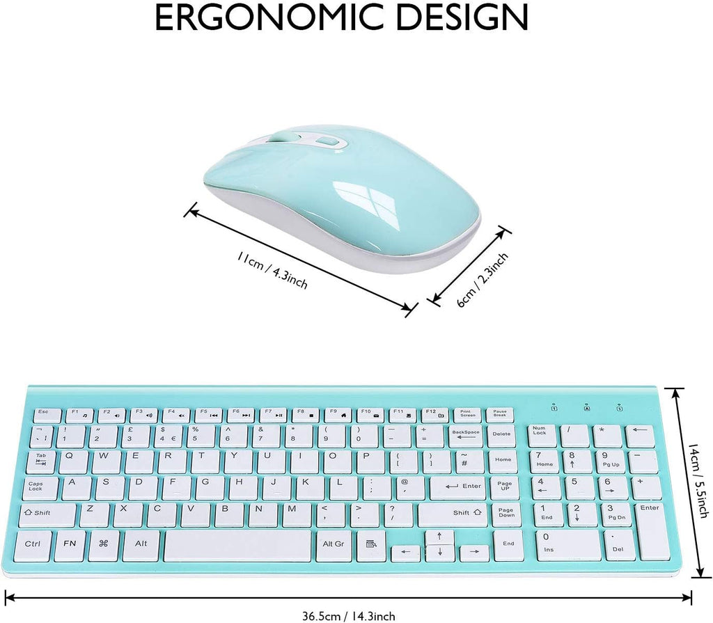 cimetech Combo de teclado y mouse inalámbricos, Blue White