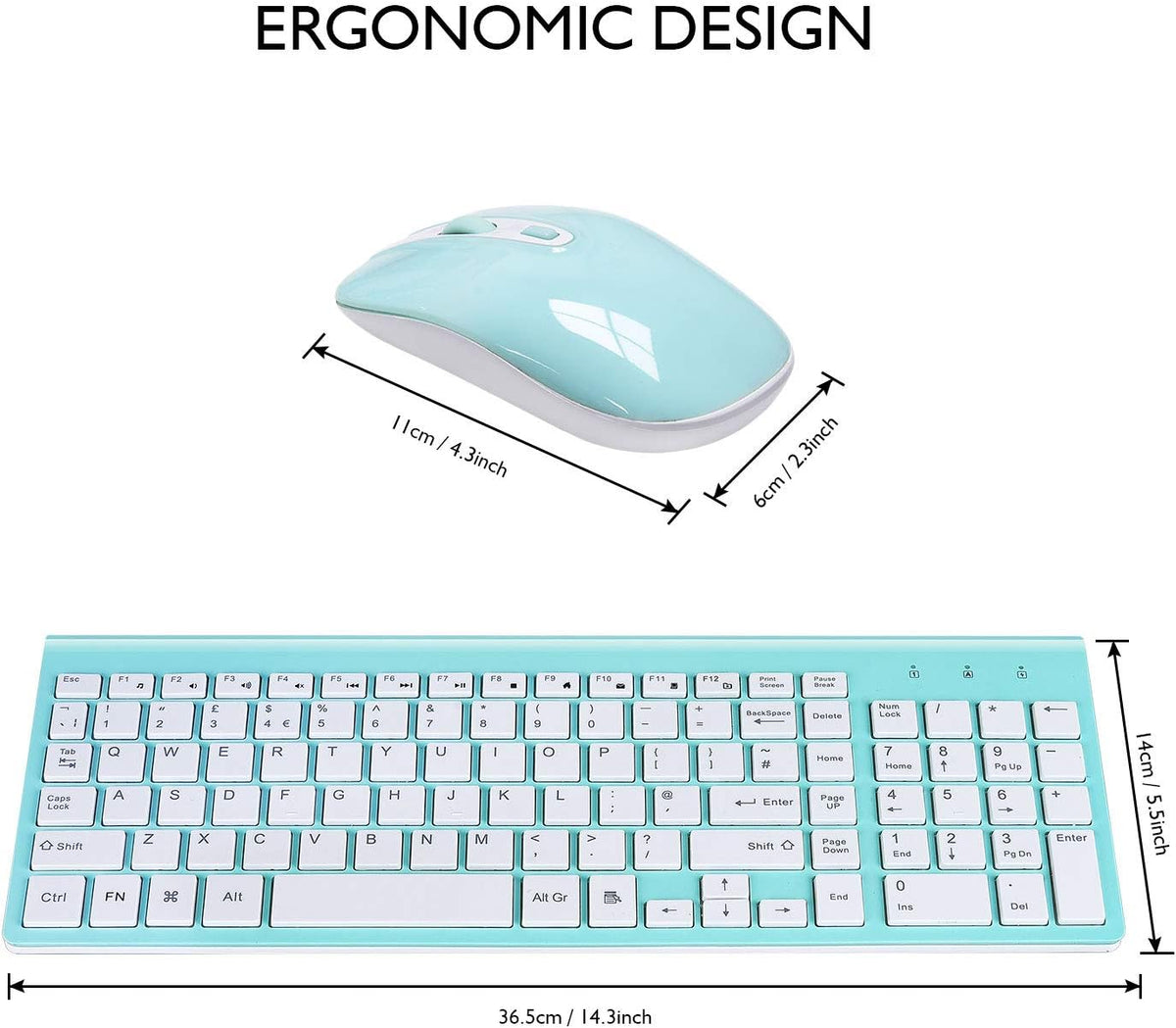 cimetech Combo de teclado y mouse inalámbricos, Blue White
