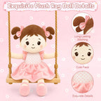 SQEQE Muñeca de bebé suave, muñecas de trapo de felpa de 11 pulgadas para regalo de cumpleaños de niña de 1 año, primeros juguetes de muñecas de bebé para niños pequeños, cabello castaño