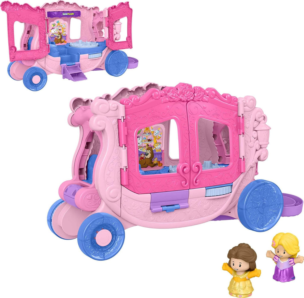 Fisher-Price Little People Juego de juguetes para niños pequeños Disney Princess Carrito musical tirable con figuras para juego de rol para niños de 18+ meses