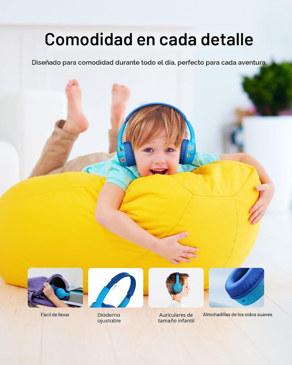 Belkin SoundForm Mini - Auriculares inalámbricos Bluetooth para niños, batería de 30 horas, límite de volumen seguro de 85 dB, micrófono integrado, auriculares para niños pequeños para iPhone, iPad