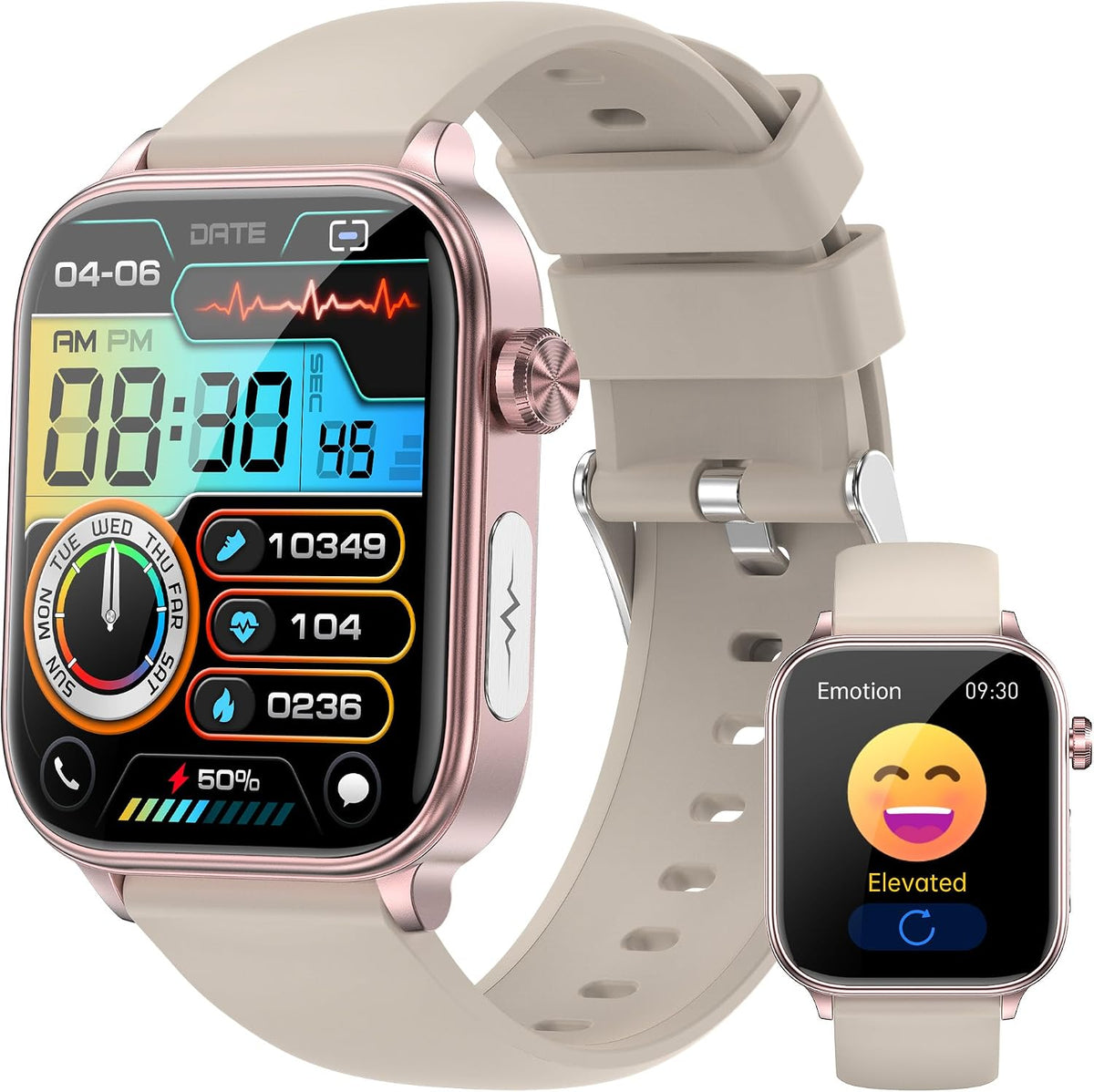 Smart Watch para Hombres y Mujeres, Pantalla HD de 1.96", Rastreador de Actividad, Monitor de Frecuencia Cardíaca y Presión Arterial 24/7, Oxígeno en Sangre y Seguimiento del Sueño, Múltiples Modos Deportivos, Resistente al Agua IP68 para Android e iOS