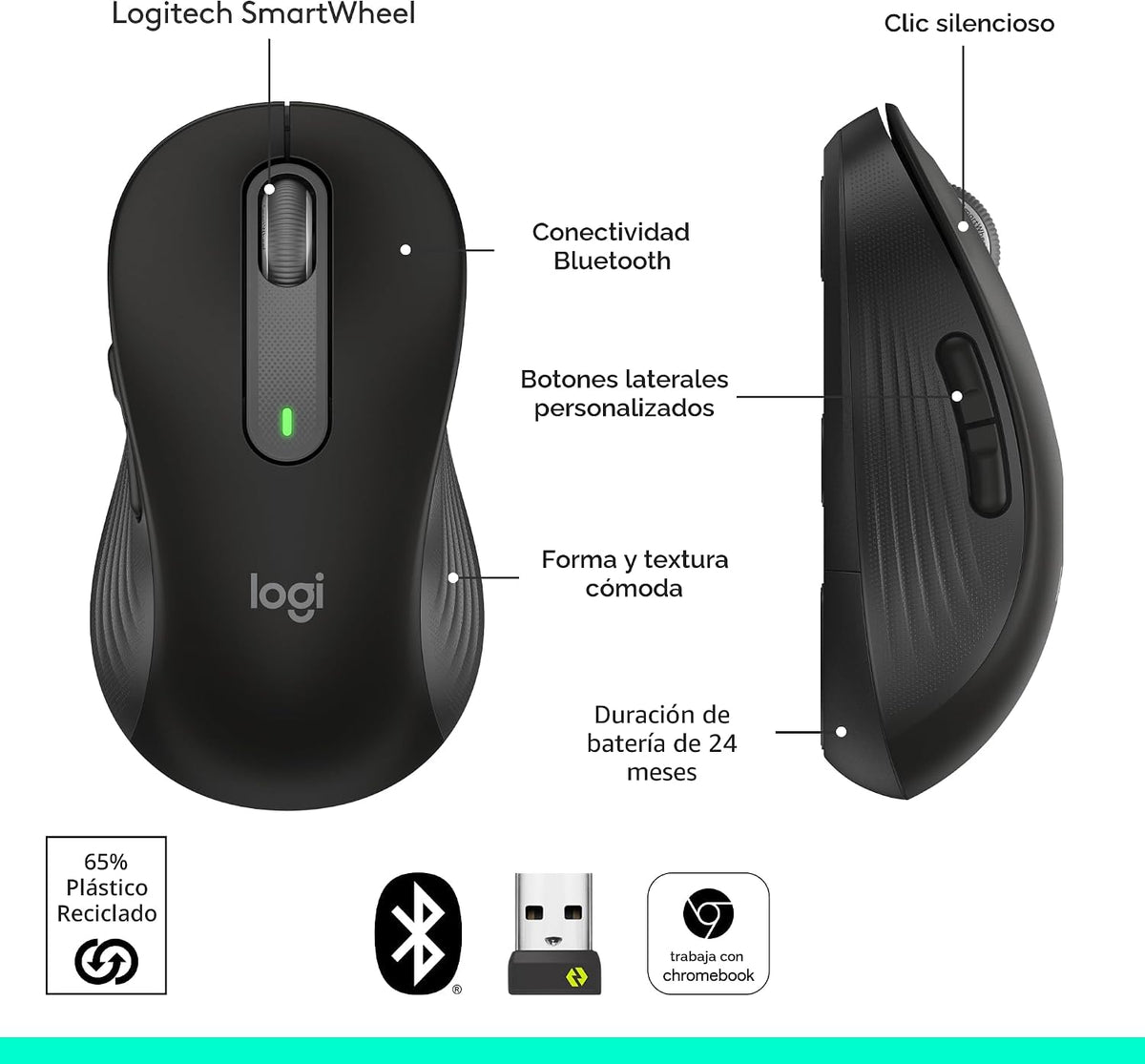 Logitech Ratón inalámbrico Signature M650 L de tamaño completo - Ma...