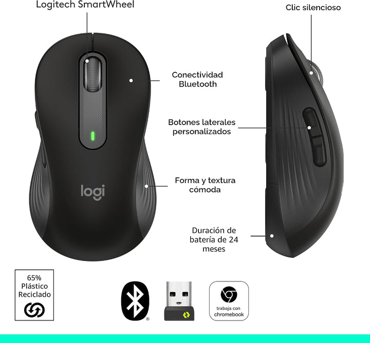 Logitech Ratón inalámbrico Signature M650 L de tamaño completo - Ma...