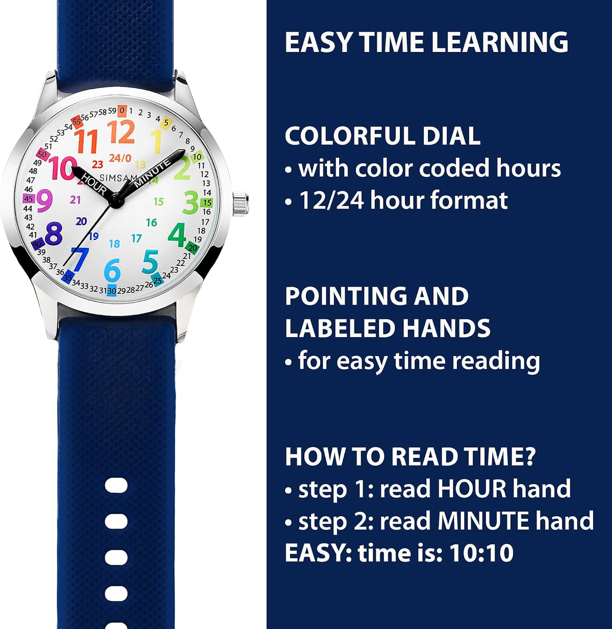 Reloj Analógico para Niños, Reloj de Aprendizaje para Niños de 8-12 años, Relojes a prueba de agua con Enseñanza de la Hora para Niños de 5-7, 6-8, Fácil de leer, Relojes Educativos para Niñas de 8-12, Gran Regalo para Niños y Niñas de 4-12 años, a Prueba
