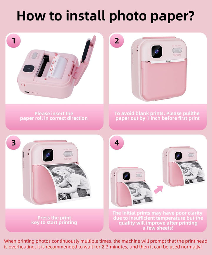 Cámara de impresión instantánea para niños y niñas, cámaras HD de 4...