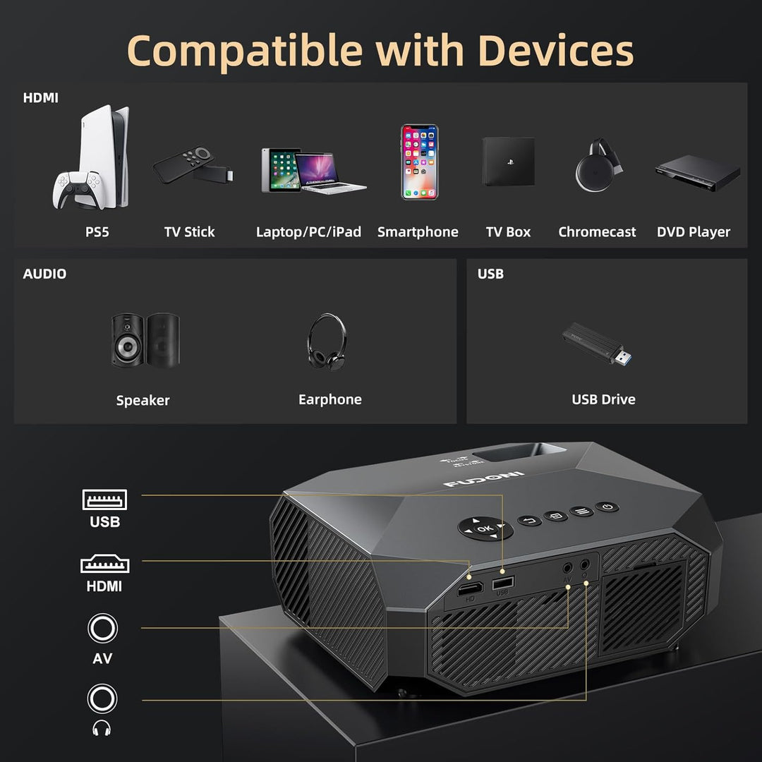 FUDONI Proyector con WiFi y Bluetooth, soporte 4K para exteriores,...
