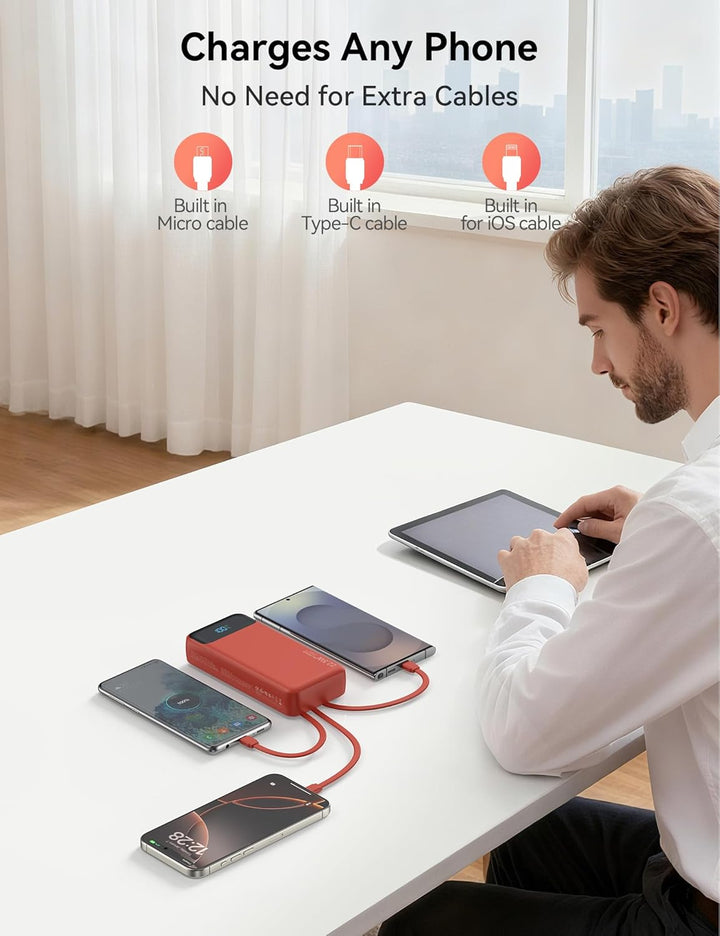 Nusyddy Cargador portátil de 20000 mAh integrado con 4 cables, bate...