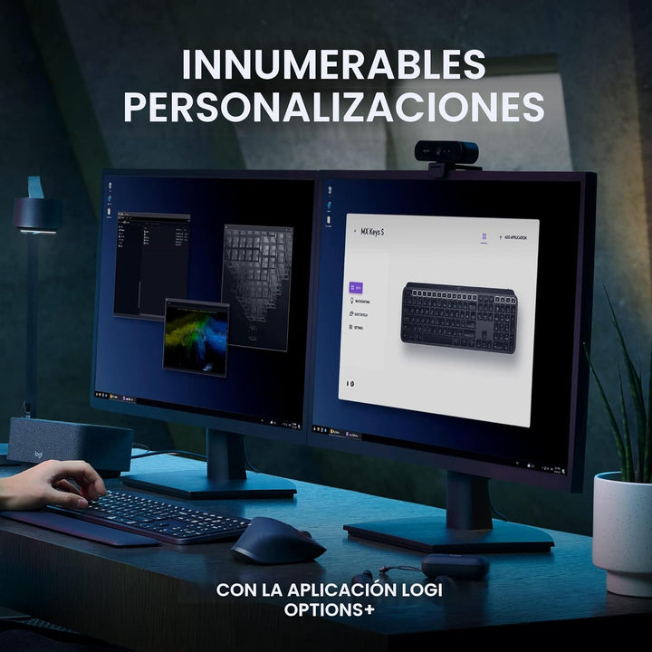Logitech MX Keys S - Teclado inalámbrico, perfil bajo, escritura si...