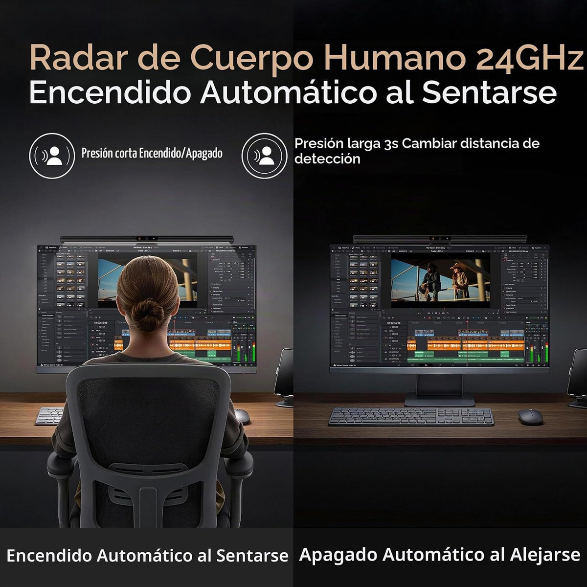 Lámpara LYMAX Barra de luz para monitor PRO+ con sensor, apta para monitores curvos