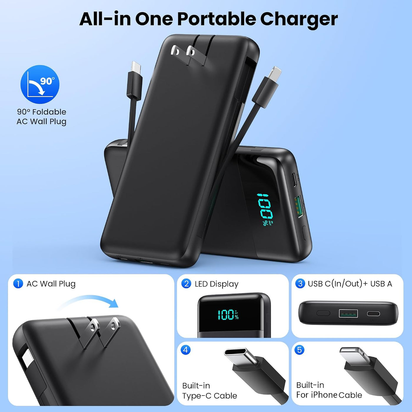 Cargador portátil para iPhone, banco de energía delgado de 13800 mA...
