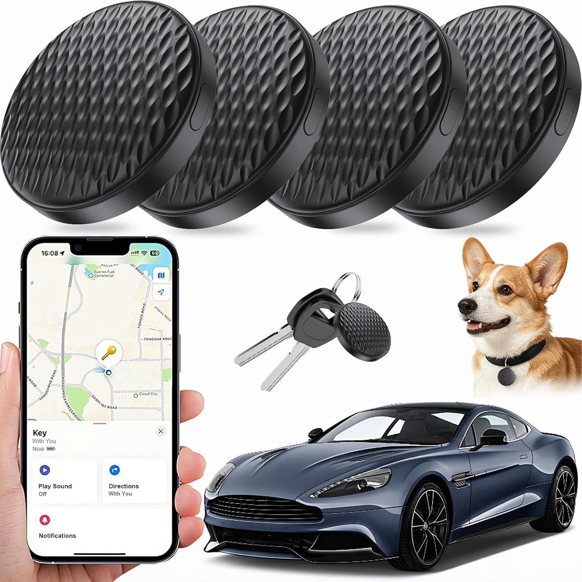 Mini rastreador GPS para vehículos sin suscripción (solo iOS), paquete de 2