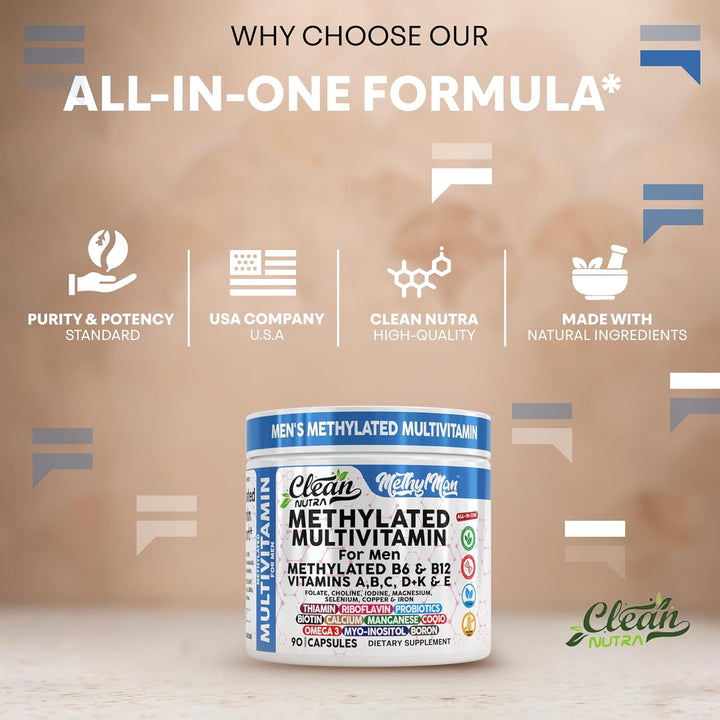 Clean Nutra - Multivitamínico metilado para hombres B6 y