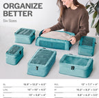 Cubos de embalaje de compresión Aerotrunk para viajes - Bolsas organizadoras de equipaje - Cubos de embalaje de doble cremallera para maletas (paquete de 6, Azul verdoso)