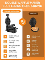 Waffle Maker, Plancha para gofres belga doble de 1400W, volteo de 180°, 8 rebanadas, placas giratorias y antiadherentes, bandeja para goteo removible para fácil limpieza, mangos de toque frío