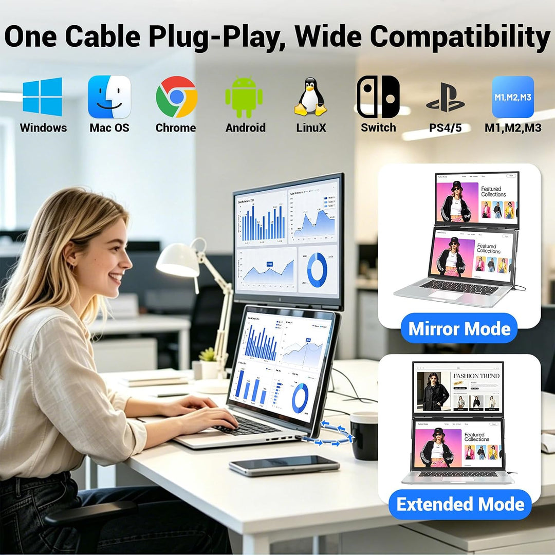 Extensor de pantalla para laptop, extensor de monitor dual ultralig...