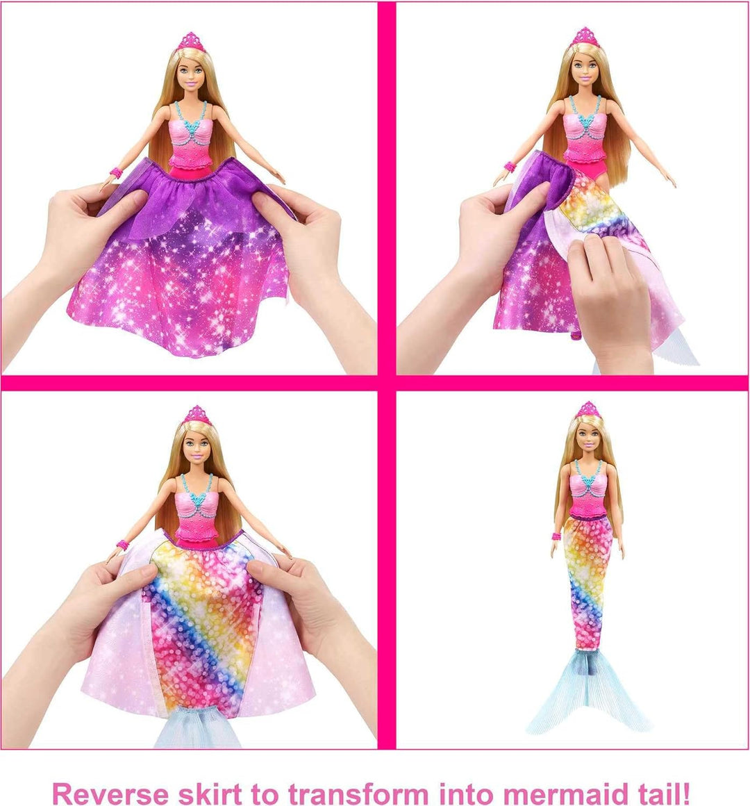 Barbie Dreamtopia 2 en 1 de Realeza a Sirena. Muñeca Fashion Transf...