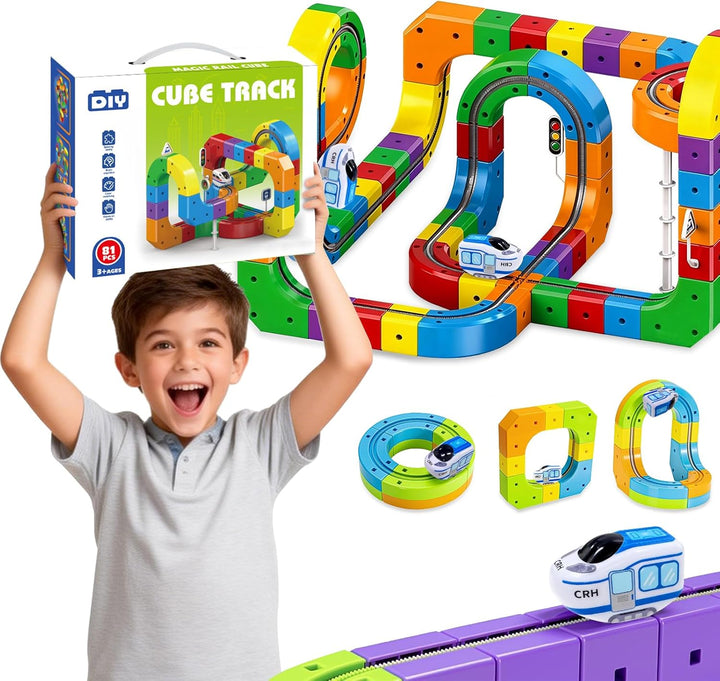 Juego de tren eléctrico para niños 81 piezas de