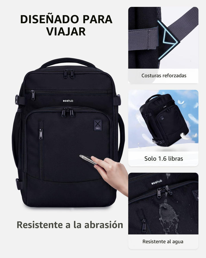 ECOHUB Mochila de Viaje Mochila de Equipaje de Mano, Negro-3, Mochi...