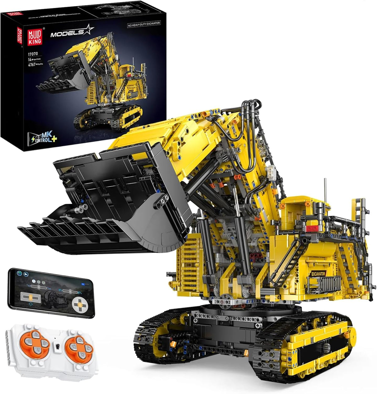 Mould King 17070 - Juego de construcción de excavadora RC para adultos, modelo de vehículo de construcción de camión de 4767 piezas, camión de control remoto APP con motores, juguetes de ingeniería STEM