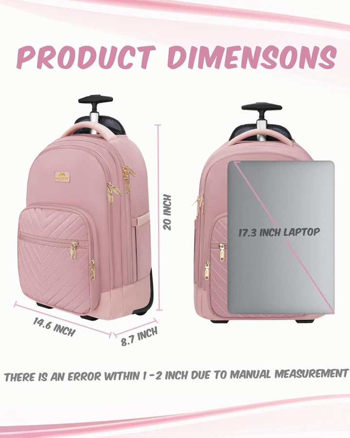 MATEIN Mochila con ruedas para mujer, mochila de viaje para laptop...