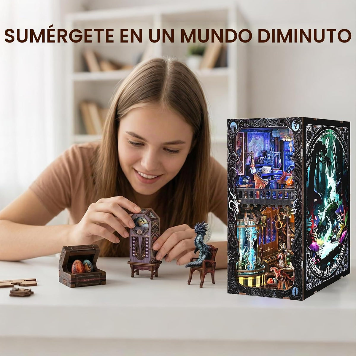Book Nook Kit, Kit de Casa Miniatura para Hacer, Rompecabezas 3D para Adultos