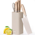 Astercook Juego de cuchillos de cocina de 6 piezas con bloque, cuchillos de cocina ultra afilados de acero inoxidable de alto carbono, mango de grano de madera, juego de bloque de cuchillos aptos para