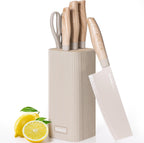 Astercook Juego de cuchillos de cocina de 6 piezas con bloque, cuchillos de cocina ultra afilados de acero inoxidable de alto carbono, mango de grano de madera, juego de bloque de cuchillos aptos para