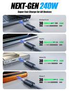 LISEN USB C a USB C Cable, 240W C a C Fast carga Cable (6.6ft, 4 Pack)