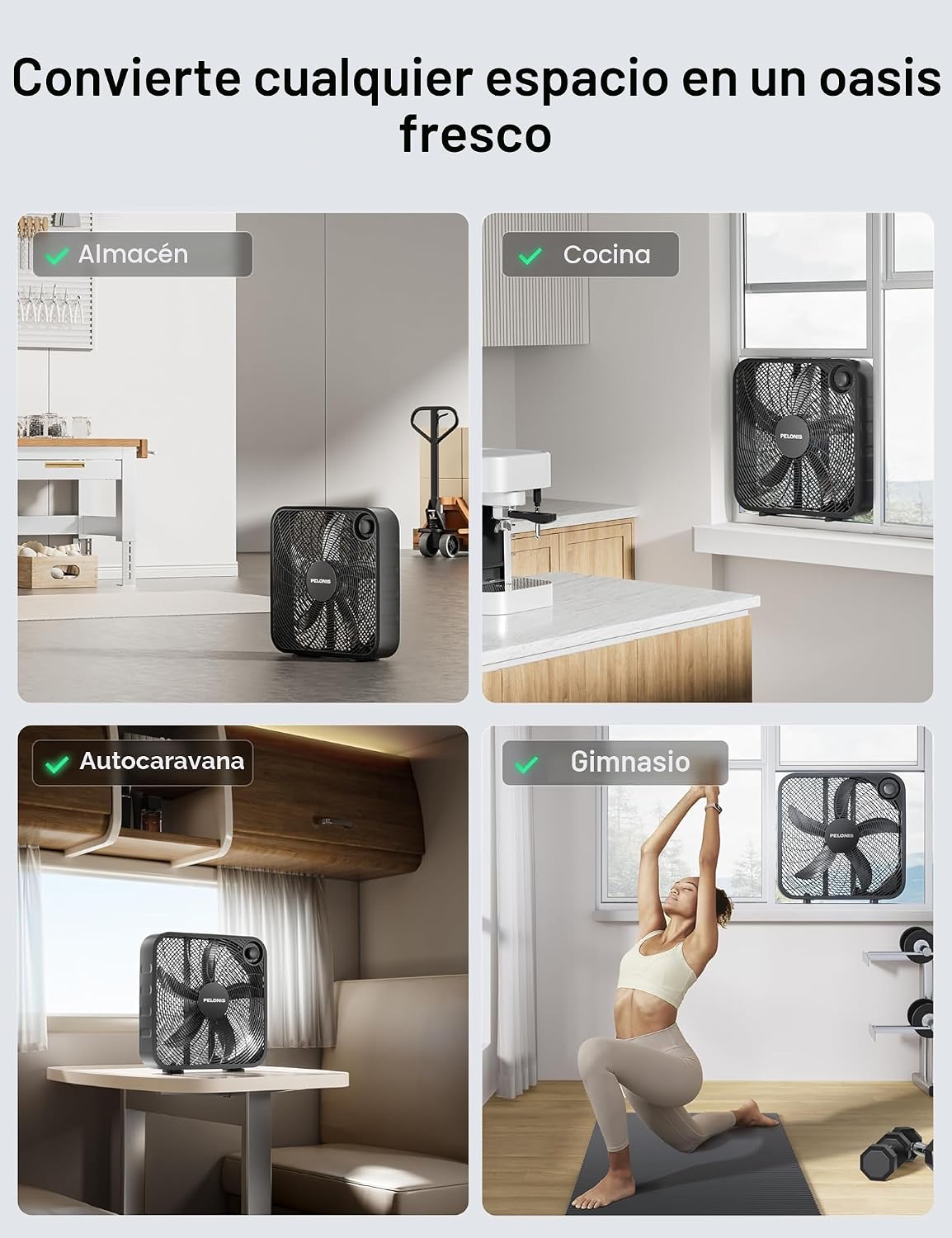 PELONIS Ventilador de caja de 20 pulgadas para dormitorio: 3 veloci...