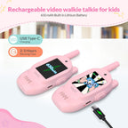 Mafiti Walkie Talkies de video para niños, paquete de 2 juguetes recargables de alcance de 1000 pies para niños de 3, 4, 5, 6, 7, 8 años, regalos de cumpleaños (rosa + rosa)
