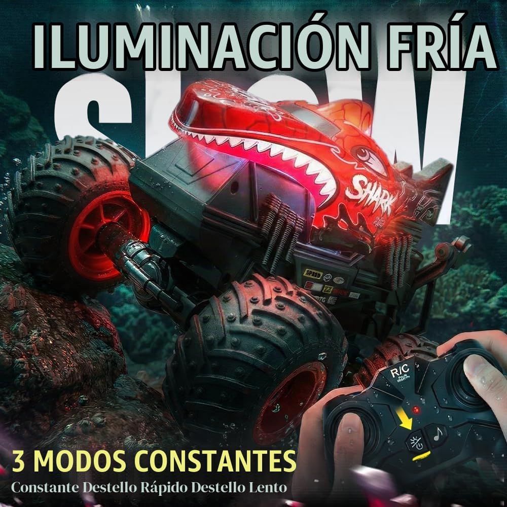 BEZGAR Camión monstruo, camión monstruo de control remoto con giros bailarines, luces y música, auto de control remoto 1:20 para niños de 4 a 7, 5, 6, 7, 8, 9, 10 años (rojo)
