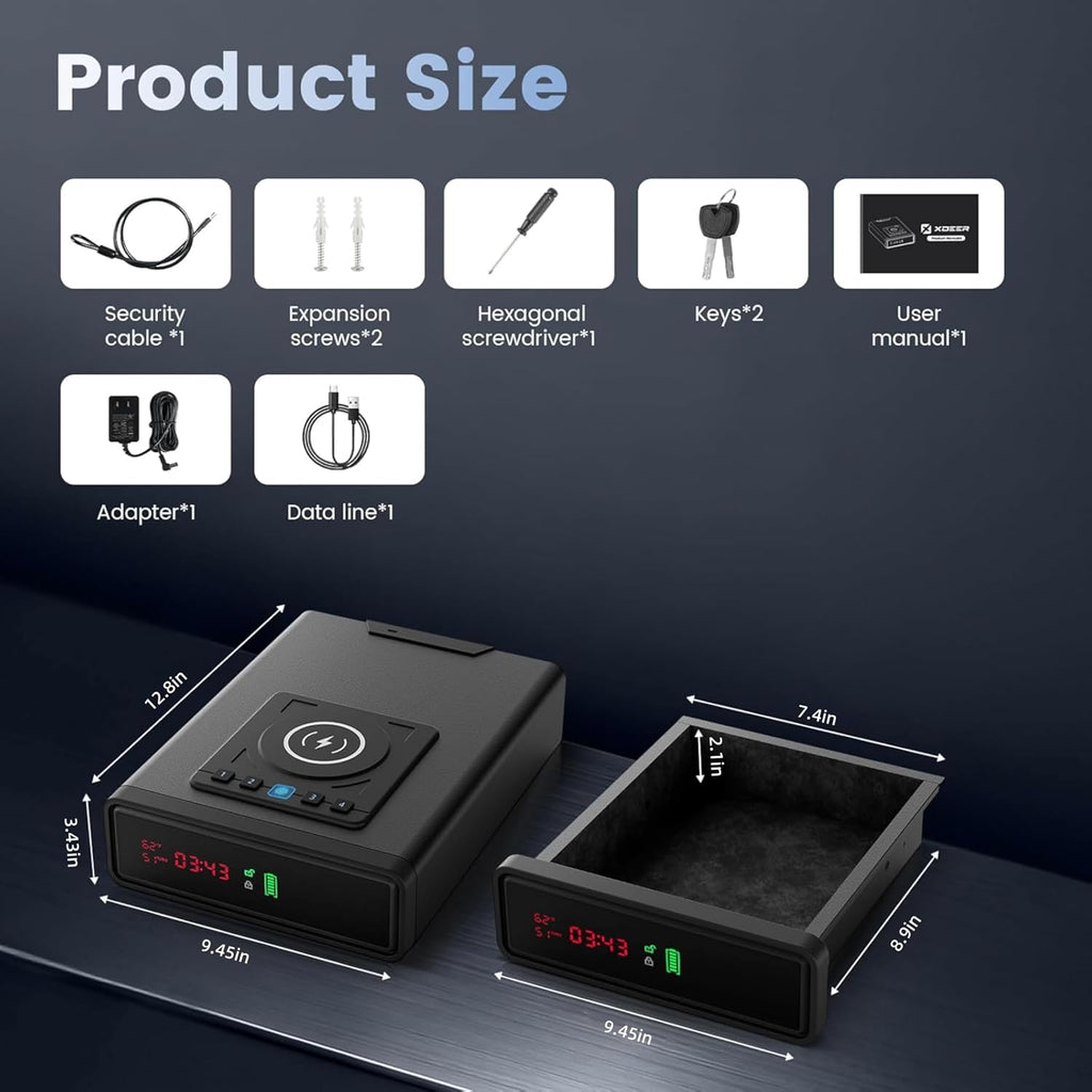 XDeer Caja fuerte biométrica para pistola con carga inalámbrica