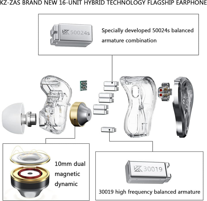 KZ ZAS 7BA+1DD - Auriculares intrauditivos, 16 unidades, tecnología...