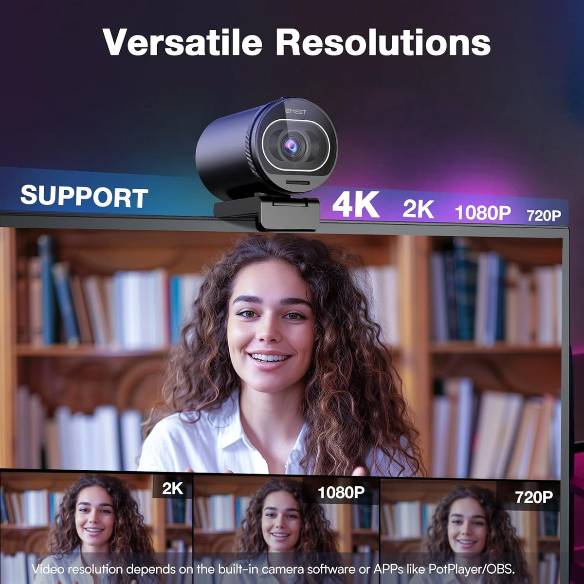 EMEET Cámara web S600 4K con trípode para transmisión, sensor Sony...
