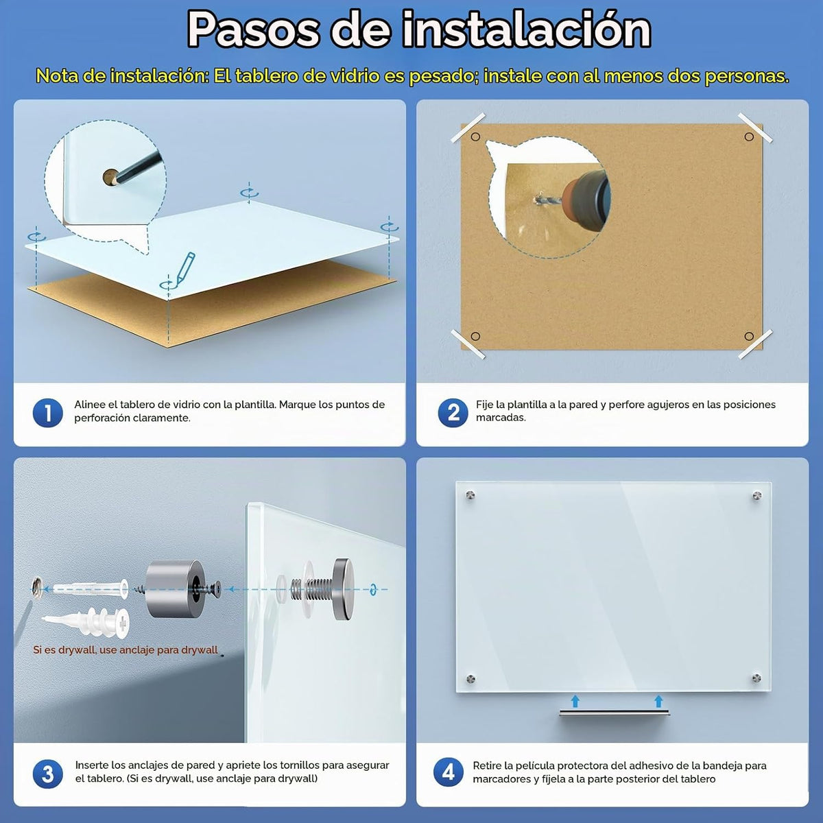 MaxGear Pizarra blanca de vidrio templado pizarra magnética de borrado en