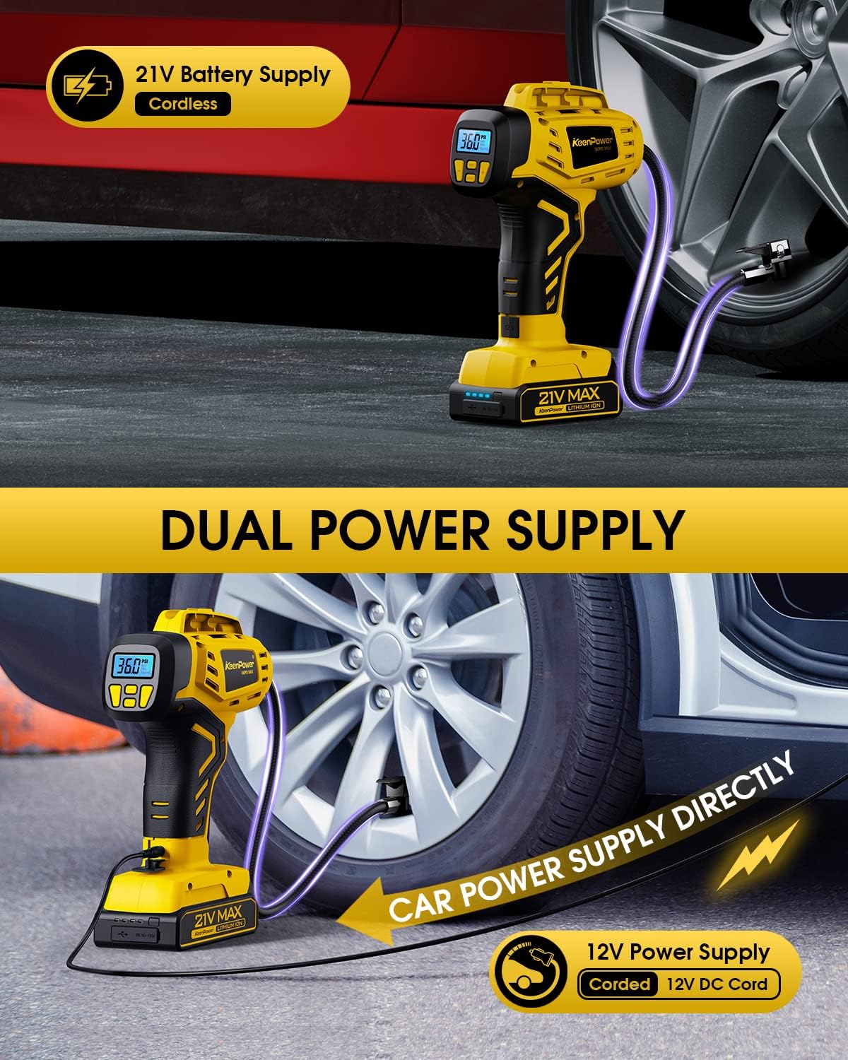 KeenPower Compresor de aire portátil para inflador de neumáticos, 2...