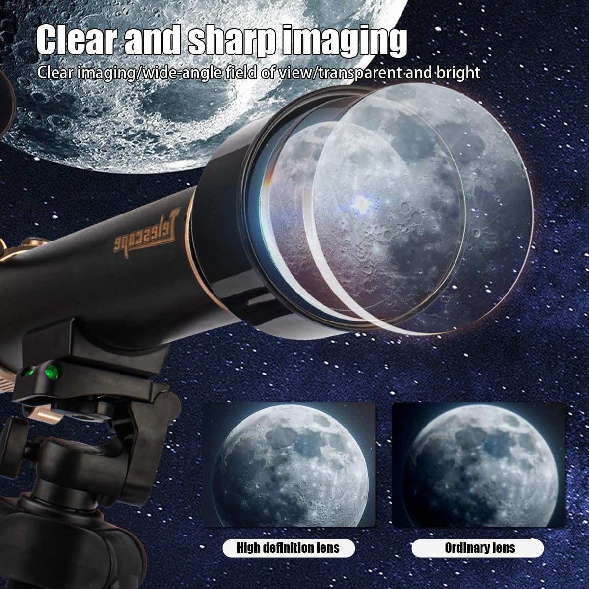Telescopio para Niños y Adultos con Lentes 60X/30X, Trípode de Aleación Ajustable, Soporte para Teléfono Móvil, Montura de Cabezal Gimbal 360° para Observación de Estrellas y Naturaleza, Apto para Entusiastas de la Astronomía