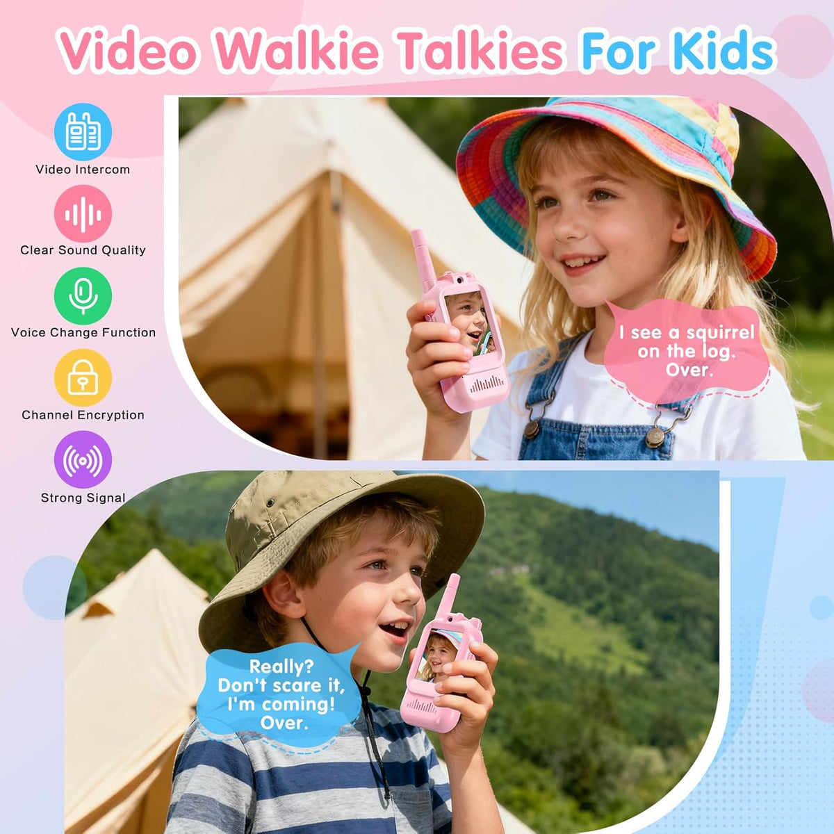 Walkie Talkies de video para niños paquete de 2 walkie