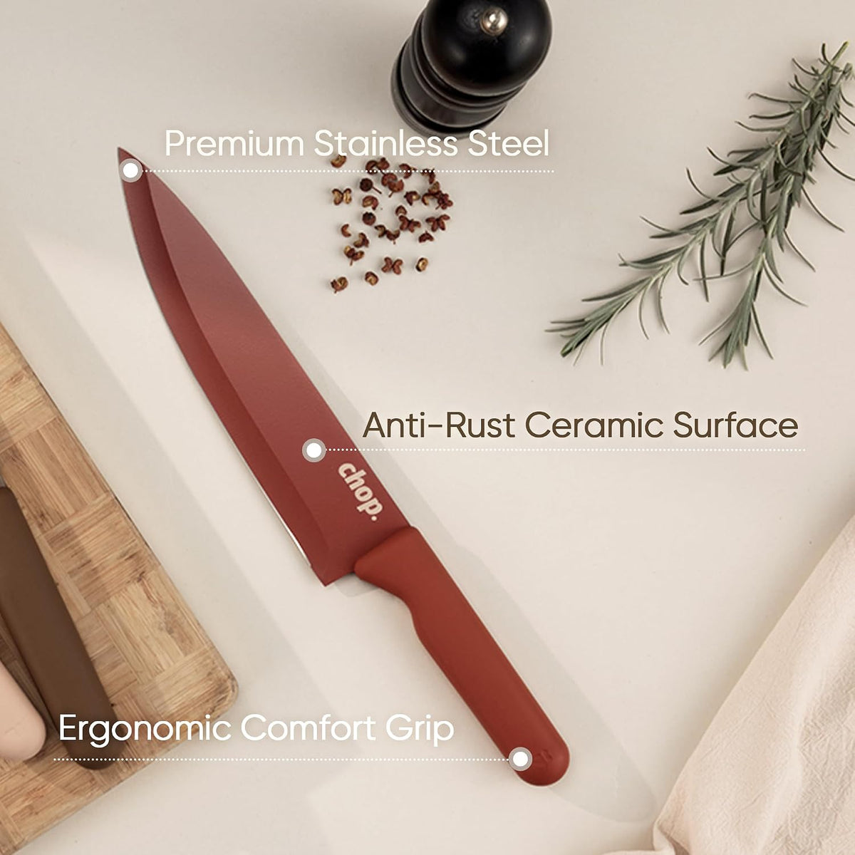 CAROTE - Juego de cuchillos de cocina, 6 cuchillos codificados por colores