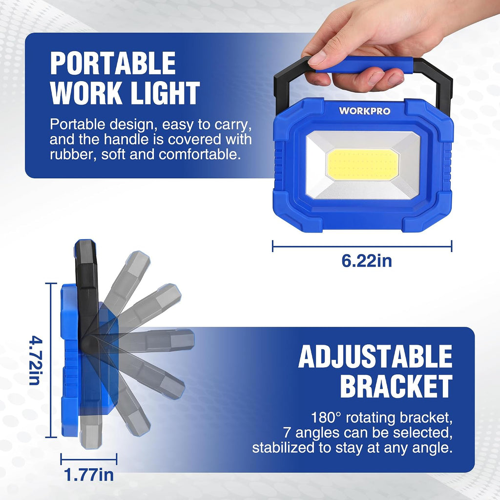 Lámpara WORKPRO Luz de trabajo LED, luces magnéticas recargables del trabajo
