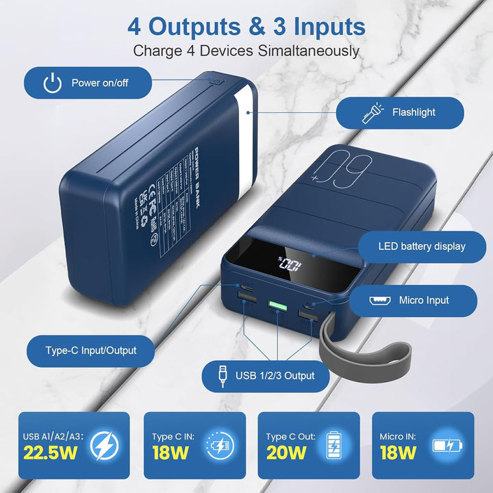 Cargador portátil Banco de energía 60000mAh Carga rápida 22.5W PD4....