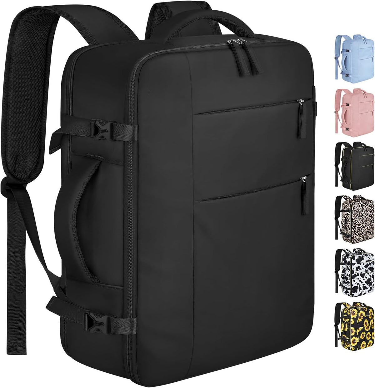 Capolo Mochila de viaje para mujeres y hombres, 15,6 pulgadas, Cremallera negra
