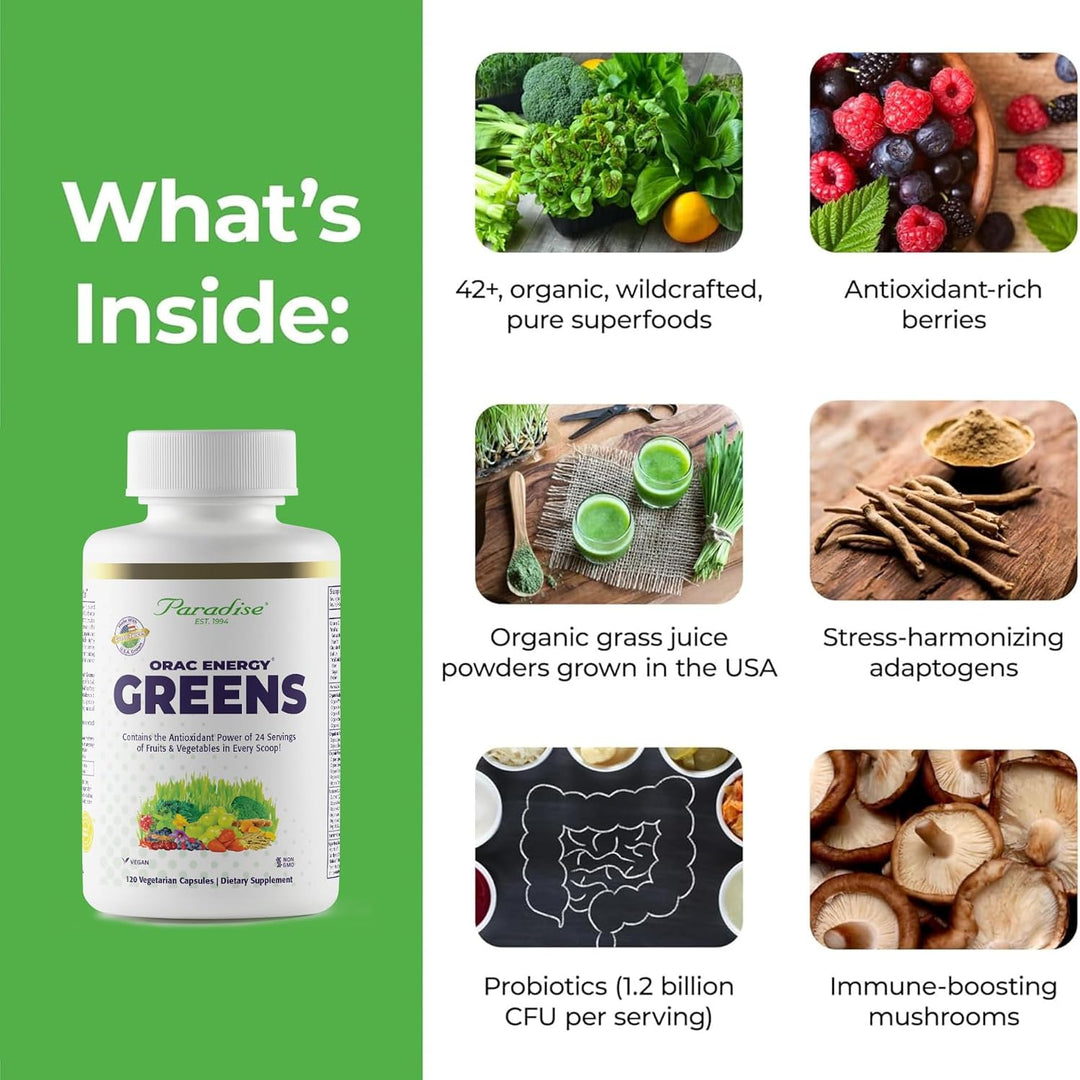 Paradise Herbs, ORAC Energy, cápsulas de superalimentos, incluye má...