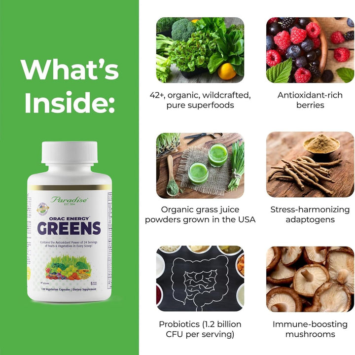 Paradise Herbs, ORAC Energy, cápsulas de superalimentos, incluye má...