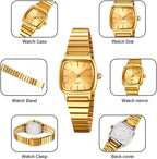BESTKANG Relojes de cuarzo para mujer, relojes de pulsera ultrafinos con esfera pequeña, correa de acero inoxidable, fácil de leer, reloj cuadrado para mujer